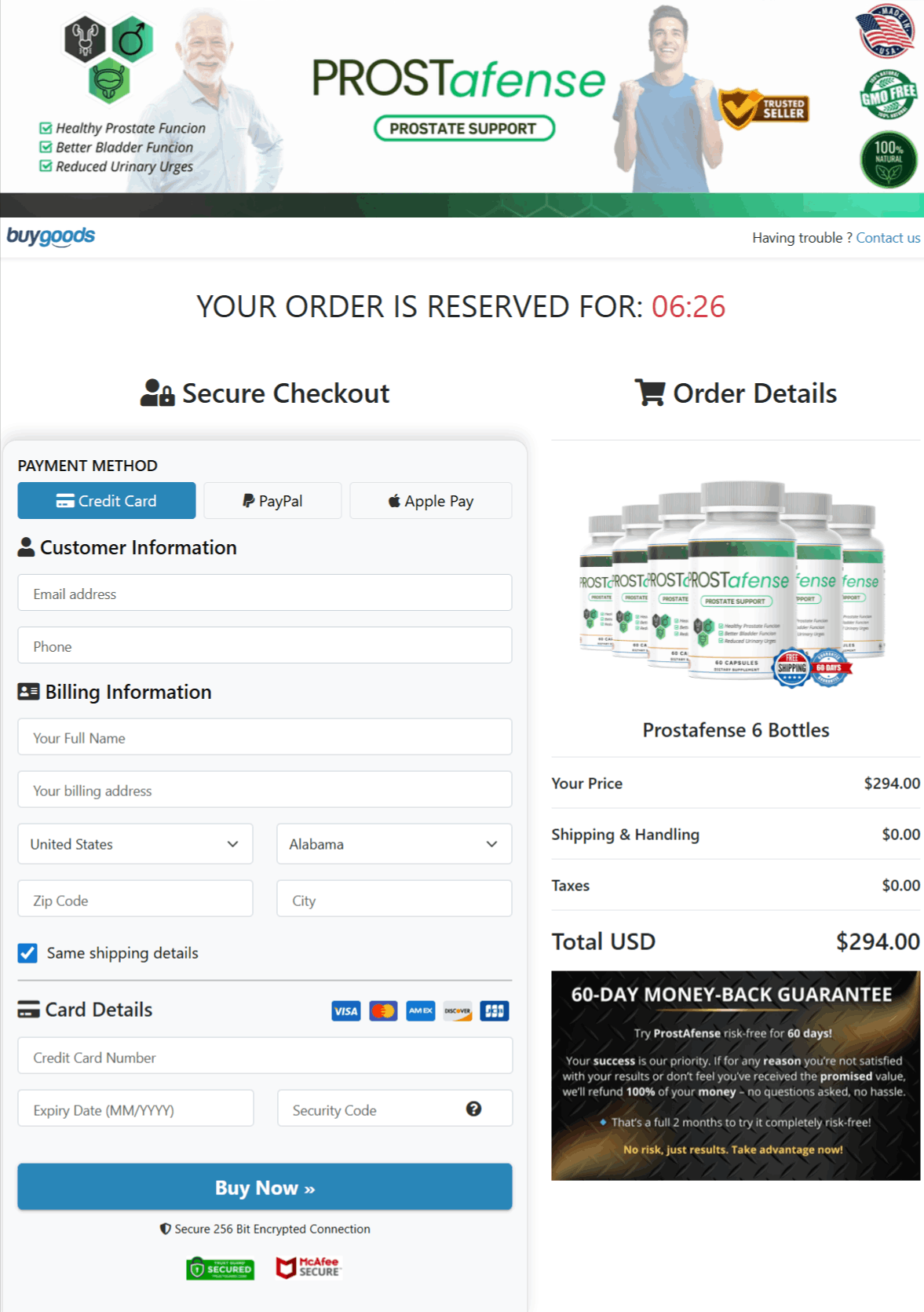 ProstaFense Checkout page
